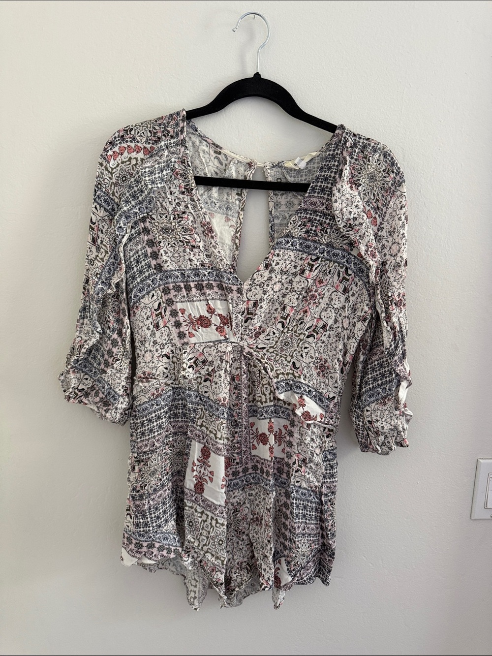 Bohemian White Paisley Print Peasant Romper